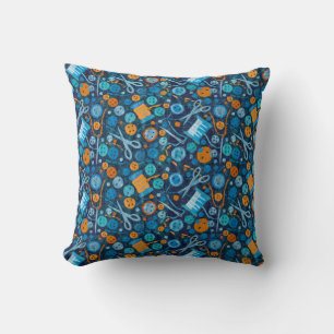 Home Hobby Sewing Craft Paper Collage Pattern Blue Throw Pillow