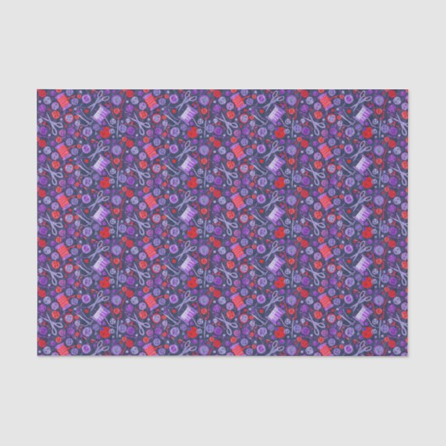 Home Hobby Sewing Paper Collage Pattern Blue Red (Front)