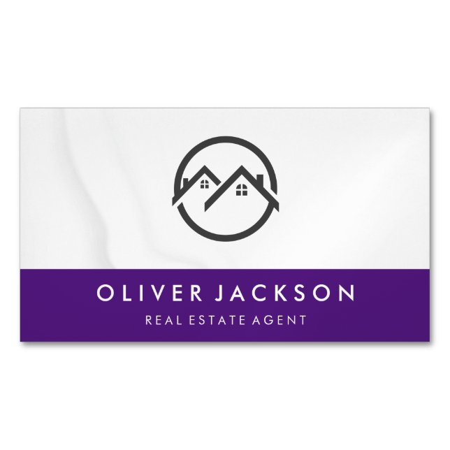 Home Icon | Purple | White Drapery Business Card Magnet (Front)