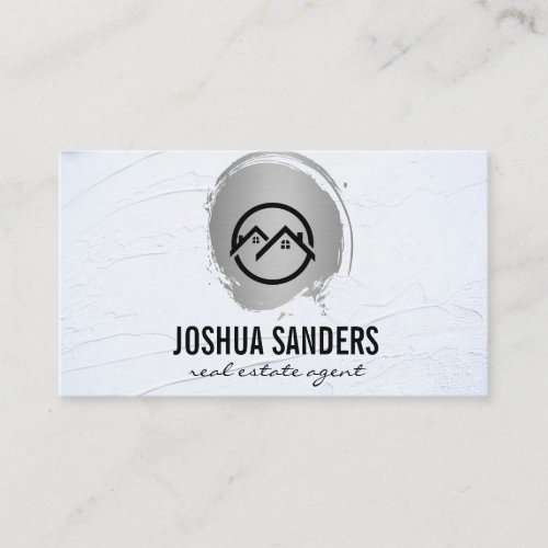 Home Icon  Silver Brushed  Textured Wall Business Card