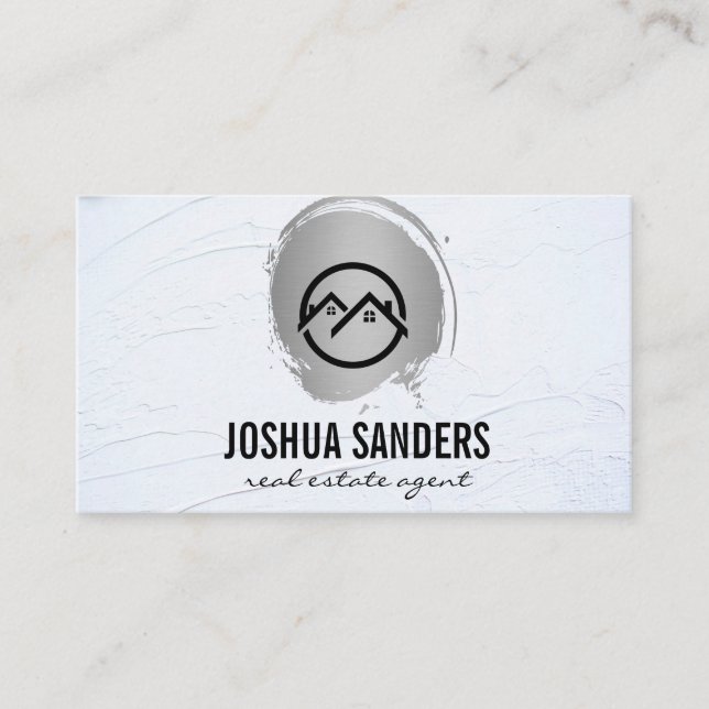 Home Icon / Silver Brushed / Textured Wall Business Card (Front)