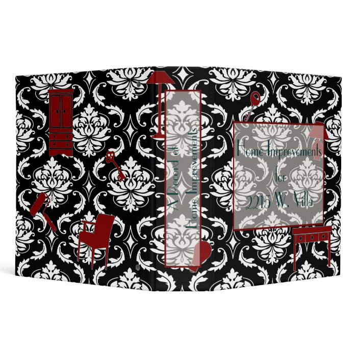 Home Improvement Binder   Damask Red & Black