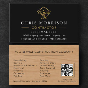 Home Improvement Black Gold QR Code Wood  Business Card