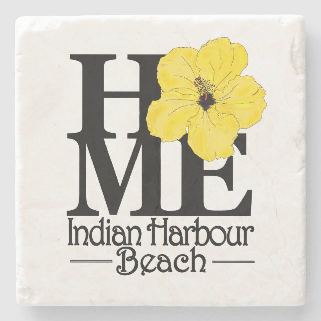 HOME Indian Harbour Beach Yellow Hibiscus Stone Coaster (Front)