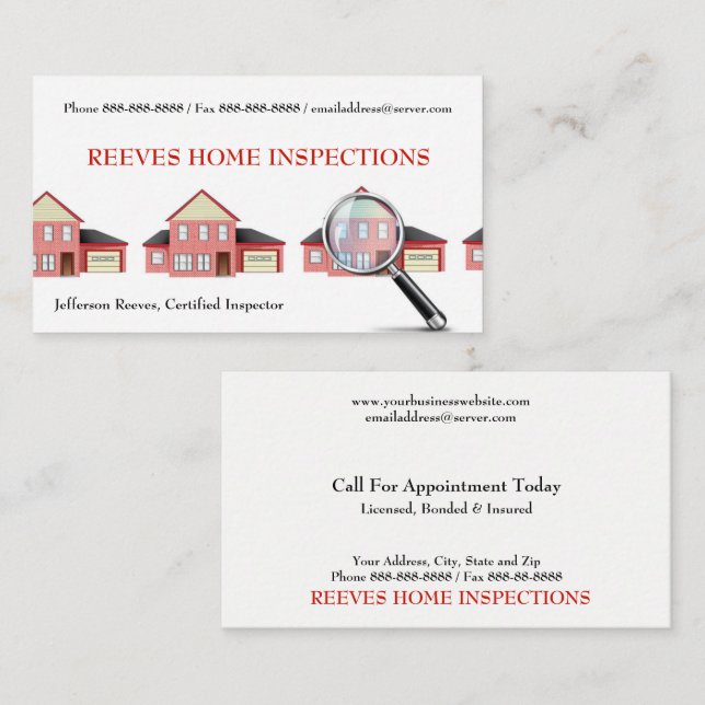 Home Inspection Inspector Business Card (Front/Back)