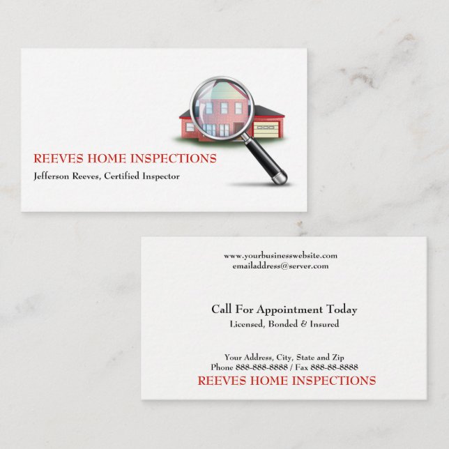 Home Inspection Inspector Business Card (Front/Back)