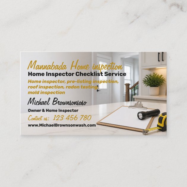 Home Inspector Pre Listing Inspection Service Business Card