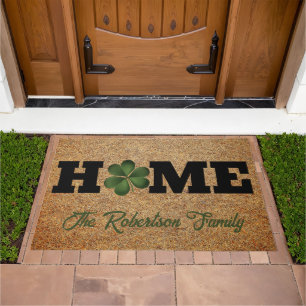 Home Irish clover coir look personalized family Doormat
