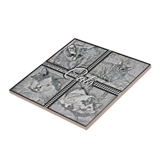 Home Is Better With Cats-Personalized-Square-  Ceramic Tile (Side)