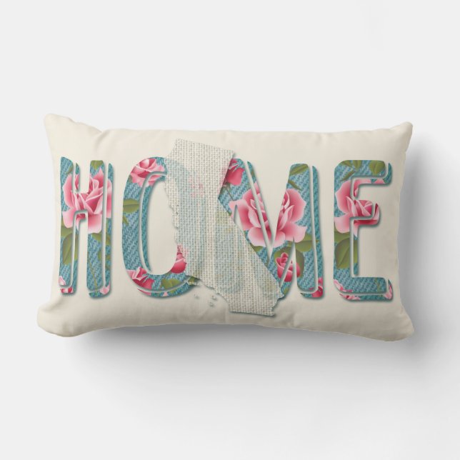Home is California | Aqua, Ivory and Roses Lumbar Pillow (Front)