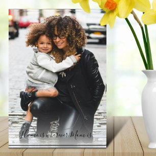 Home is Mom Photo Script Black White Overlay Block