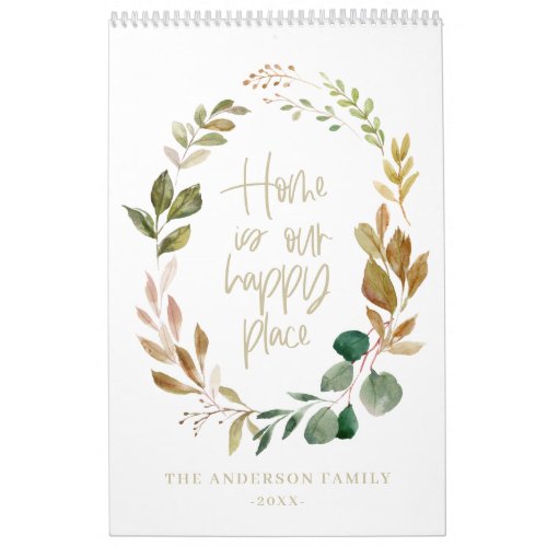 Home is our happy place watercolor foliage photo calendar