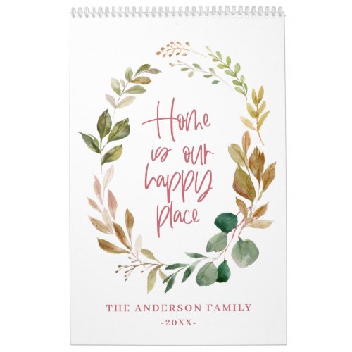 Home is our happy place watercolor foliage photo calendar