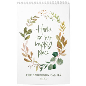 Home is our happy place watercolor foliage photo calendar