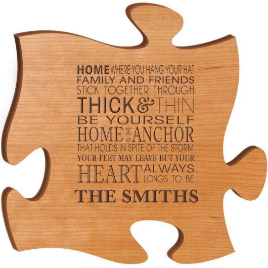 Home Is the Anchor Cherry Puzzle Piece Wall Sign (Front)