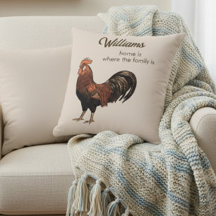 Home Is Where Family Is Rooster Decorative Pillow