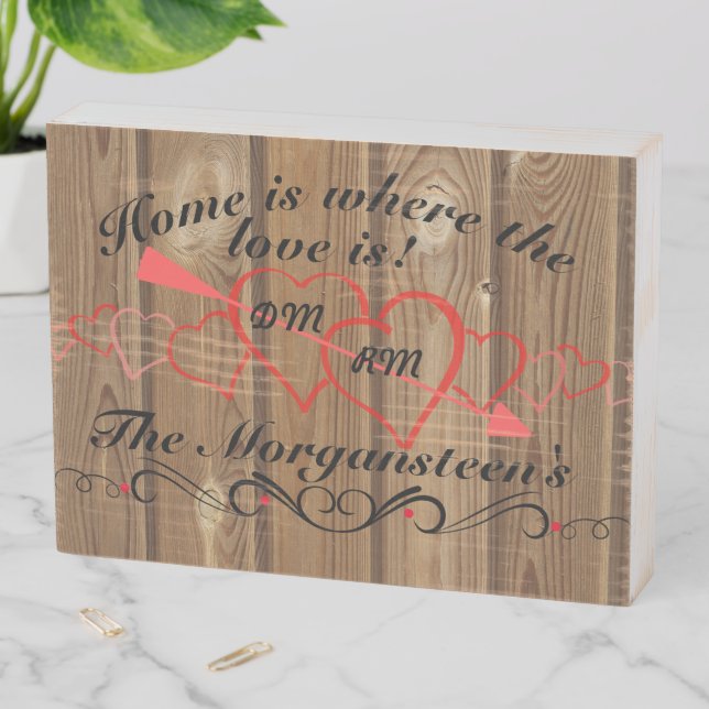 Home is Where Heart is DIY Four Hook Key Holder V4 Wooden Box Sign (In Situ Horizontal)