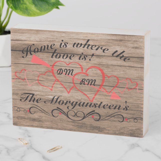 Home is Where Heart is DIY Four Hook Key Holder Wooden Box Sign (In Situ Horizontal)