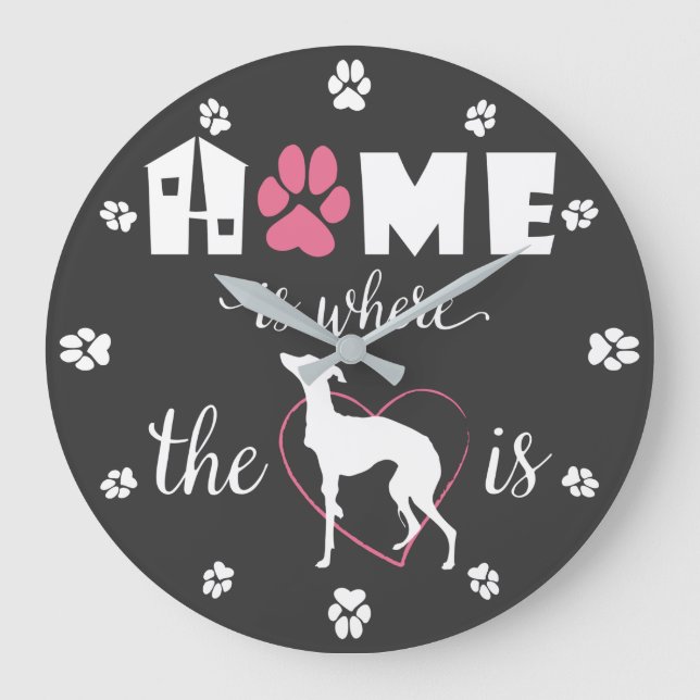 Home is where Iggy dog is Funny Quote White text Large Clock (Front)