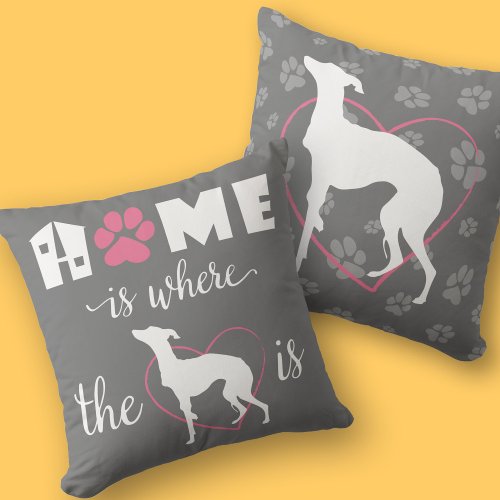 Home is where iggy dog is Quote White text 2_sided Throw Pillow