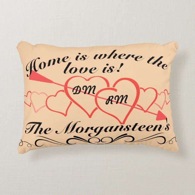 Home is Where Love is Family Name & Lover Initials Accent Pillow (Front)