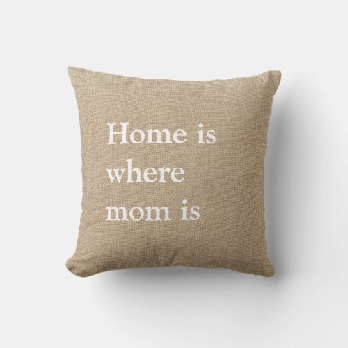 Home is Where Mom is Burlap Farmhouse Throw Pillow