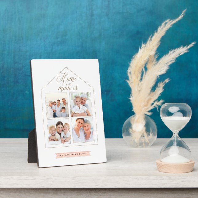 Home is Where Mom Is Family Photo Collage White Plaque (Side)