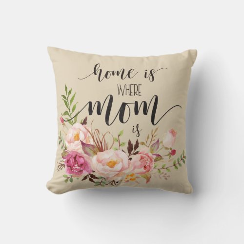Home is where mom is Mothers Day GiftBirthday Throw Pillow