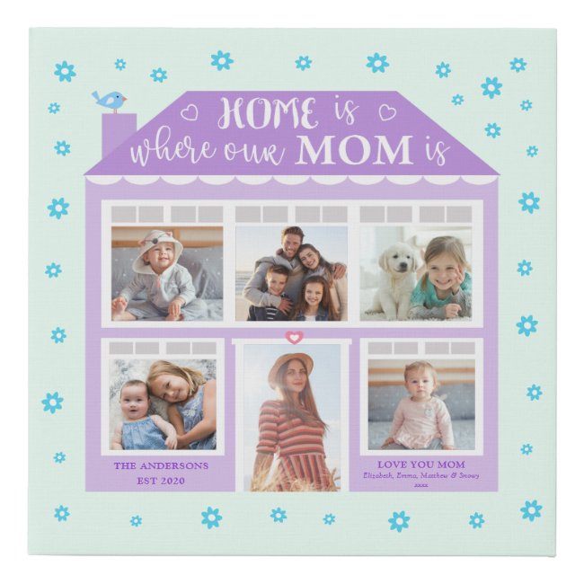 Home Is Where Mom Is Photo House Purple Mint Faux Canvas Print