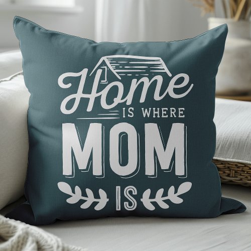 Home Is Where Mom Is Quote Teal Throw Pillow