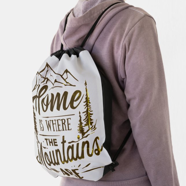 Home is Where Mountains Are Typography Drawstring Bag (Insitu)