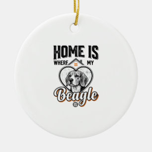 Home Is Where My Beagle Is Vintage Dog Design_1 Ceramic Ornament