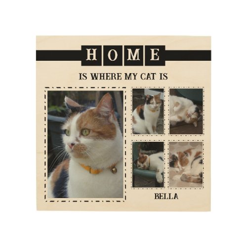 Home is where my cat is 5 photo black wood wall art