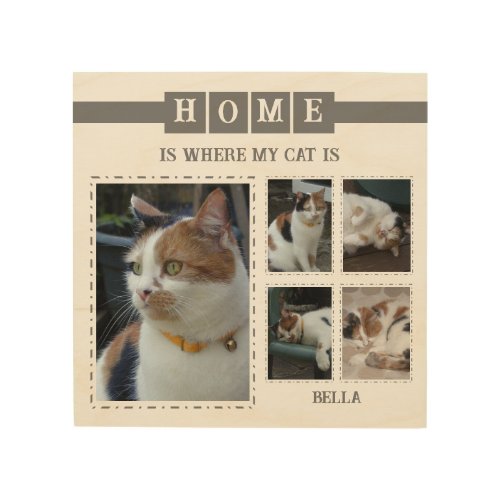 Home is where my cat is 5 photo grey wood wall art