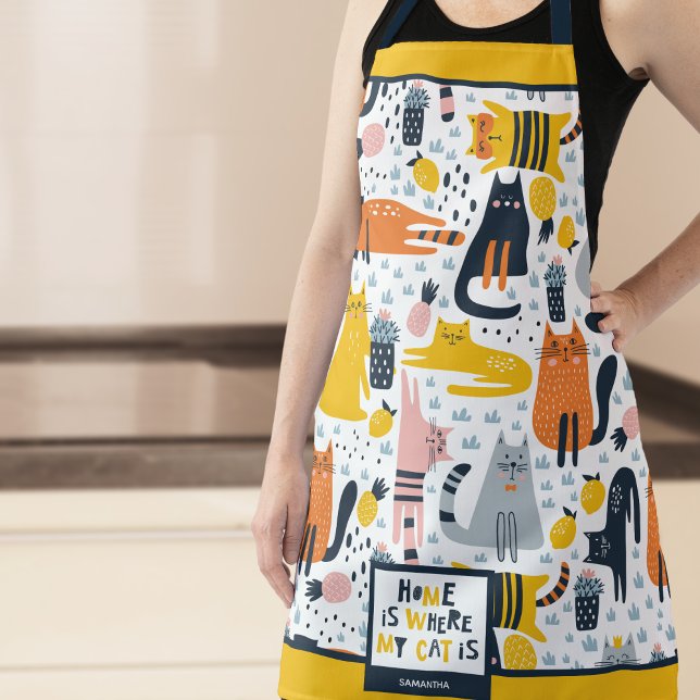 Home is Where My Cat is Monogrammed Name Kitchen Apron (Creator Uploaded)