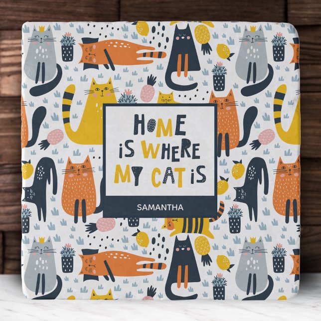 Home is Where My Cat is Monogrammed Name Kitchen Trivet (Creator Uploaded)