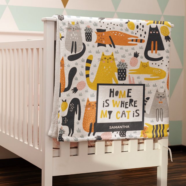 Home is Where My Cat is Pattern Monogrammed Name Baby Blanket (Creator Uploaded)