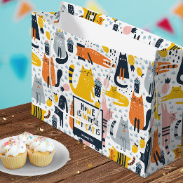 Home is Where My Cat is Pattern Monogrammed Name Large Gift Bag