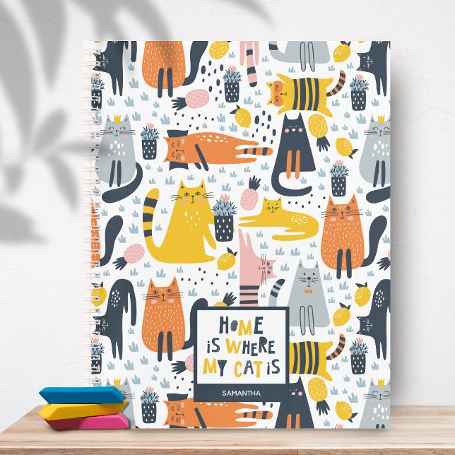 Home is Where My Cat is Pattern Monogrammed Name Notebook (Creator Uploaded)