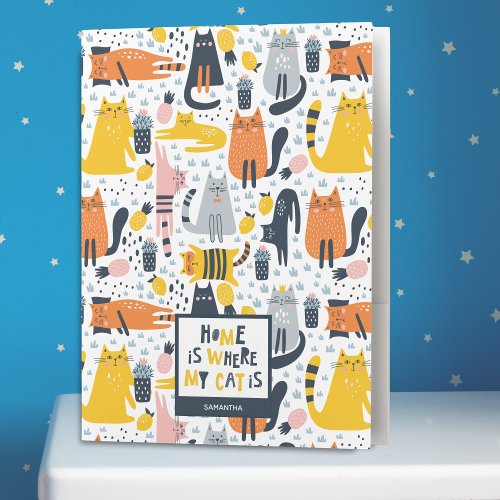 Home is Where My Cat is Pattern Monogrammed Name Pocket Folder