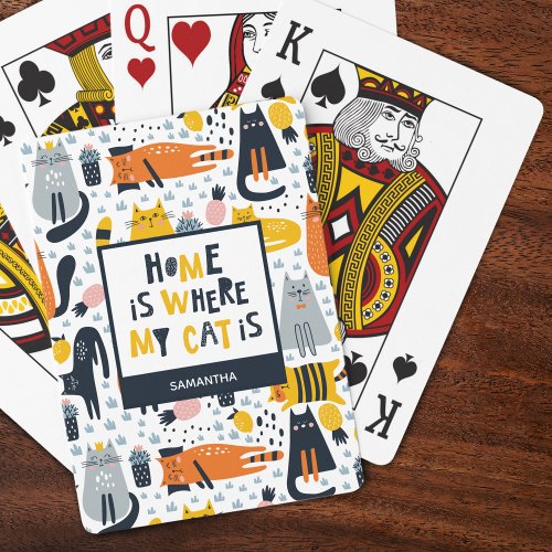 Home is Where My Cat is Pattern Monogrammed Name Poker Cards