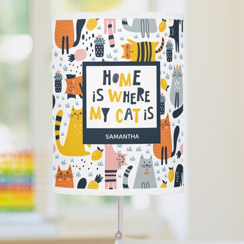 Home is Where My Cat is Pattern Monogrammed Name Table Lamp