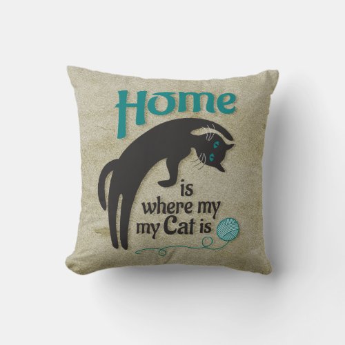 Home is where my cat is throw pillow