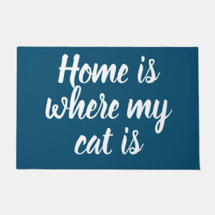 Home Is Where My Cat Is White Script Navy Doormat