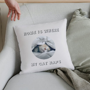 Home is where my cat naps custom photo throw pillow