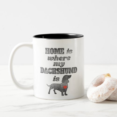 Home is Where my Dachshund is Woodblock Printing Two_Tone Coffee Mug