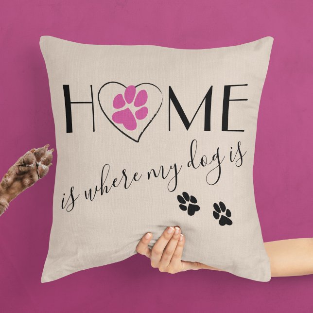 Home is where my dog is Quote Cute Elegant Beige Throw Pillow (Creator Uploaded)