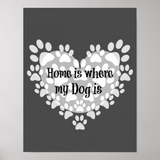Home is where my dog is Quote with Paw Prints