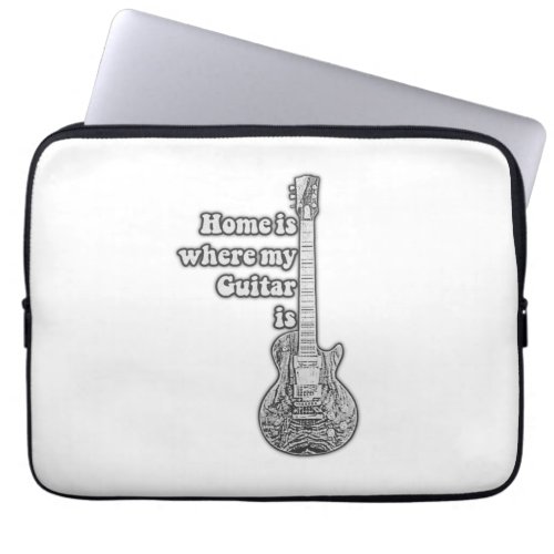 Home is where my guitar is vintage black  white laptop sleeve