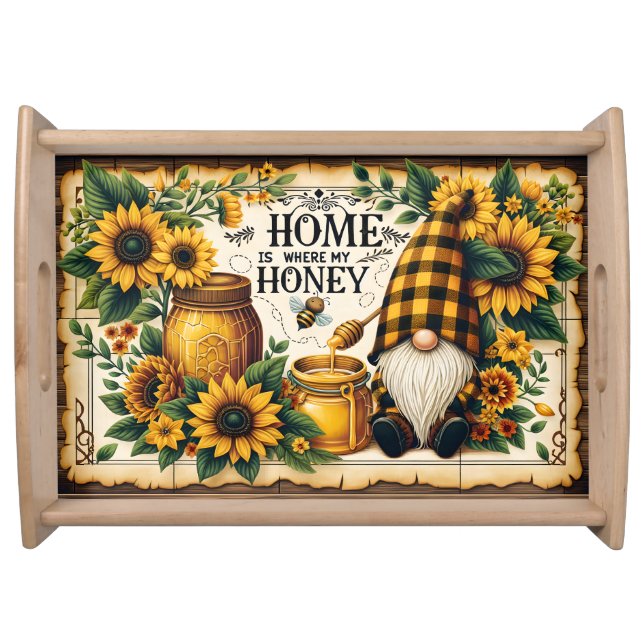 Home Is Where My Honey Bee Cutting Board Serving Tray (Front)
